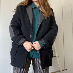Oversized Vintage 80s 90s Black Gray Wool Coat